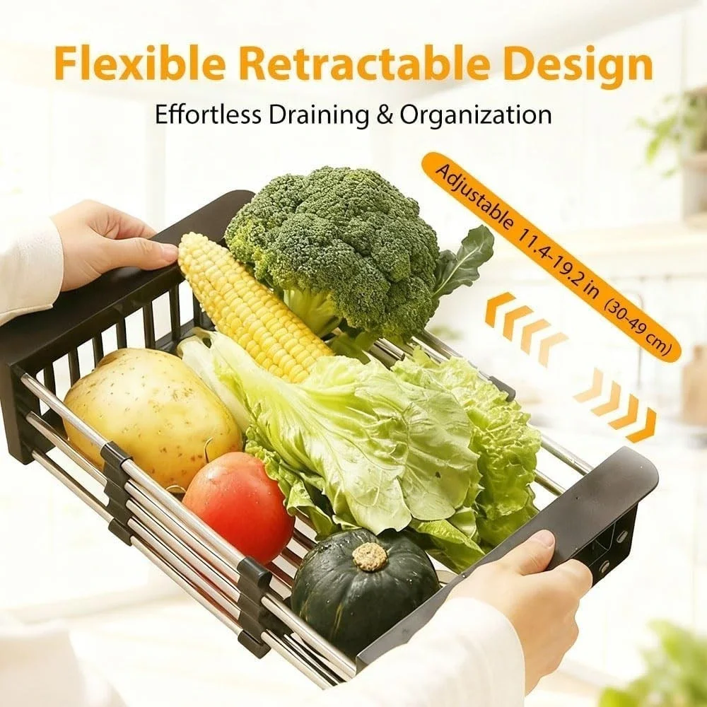Extend Kitchen Sink Drain Basket Retractable‎ Adjustable Gray/Steel New